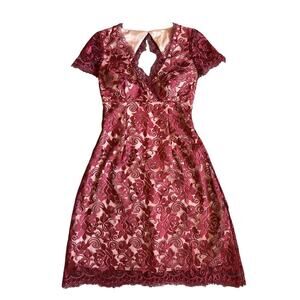 Women’s Anthropologie Maroon Hitherto Lace Elaine Cocktail Dress Size 0